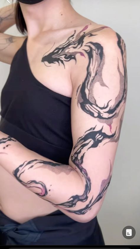 Dragon Tattoo Shoulder, Dragon Tattoo Arm, Dragon Sleeve, Rose Shoulder Tattoo, Wrap Tattoo, Free Hand Tattoo, Dragon Sleeve Tattoos, Bad Tattoos, Dragon Tattoo Designs