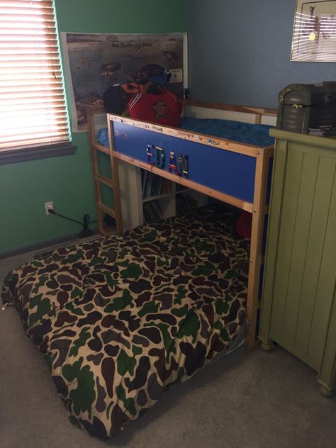 Ikea Kura Full + Twin Bunk With Kallax Cubby - All Ikea Kura With Full Bed Under, Kura Full Bed Hack, Ikea Kura Full Bed Under, Kura Bed With Full Bed Under, Ikea Bedrooms, Siblings Room, Kura Bed Hack, Ikea Bunk Bed, Ikea Kura Hack