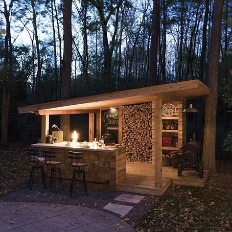 Smoke Shack — Outdoor Excapes Camp Outdoor Kitchen, Outdoor Bar Shack, Smoker Shed Ideas, Outdoor Kitchen Cabin, Outdoor Bbq Shack, Backyard Bbq Shack, Outdoor Shack Ideas, Grill Shack Backyard, Cook Shack Ideas