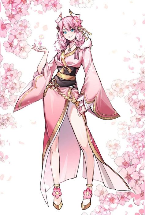 Anime Pink Outfit, Pink Character Design, Anime Outfits Female, Lord Of Heroes, Persona Anime, Oc Manga, Anime Kimono, Anime Oc, Female Character Design