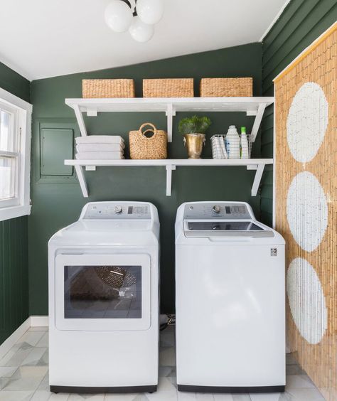 Laundry Room Paint Color, Laundry Room Paint, Laundry Room Colors, Blue Laundry Rooms, White Laundry Rooms, Green Laundry, Elsie Larson, Real Simple Magazine, White Laundry