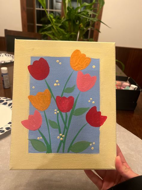 i dont know who the inspo was but i found the idea from someone else! Inspo For Painting Easy, Paintinting Ideas Simple, Gf Painting Ideas, Cute Flower Paintings Easy, Simple Flower Painting Easy, Canvas Painting For Mom, Painting Ideas Valentines, Aesthetic Simple Paintings, Ideas De Pinturas Aesthetic