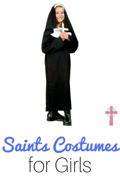 Don't stress about All Saints Day! Get inspired with these simple but inexpensive saint costumes for girls. Non-crafty moms, rejoice! Female Saint Costumes For Kids, Saint Bernadette Costume, St Bernadette Costume, Easy All Saints Day Costumes, Saints Costumes For Kids Catholic, Easy Saint Costumes For Kids, Saint Costume For Women, All Saints Day Costumes Girls Diy, Diy Saint Costume For Kids