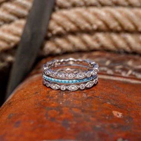 Promise Ring Western, Turquoise Jewelry With Wedding Dress, Country Promise Rings For Her, 3 Ring Stack, Rustic Wedding Rings For Women, Simple Western Wedding Rings, Turquoise Promise Rings, Country Promise Rings, Western Promise Rings