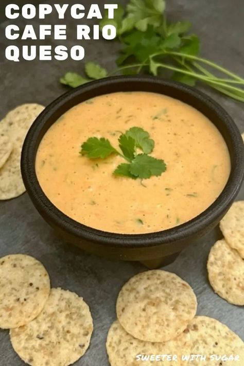 Cafe Rio Queso Recipe, Cafe Rio Queso Dip, Cafe Rio Queso, Meatball Recipe Without Breadcrumbs, Copycat Cafe Rio, Cafe Rio Recipes, Cheese Dip Recipes Easy, Queso Cheese Dip, Banana Bread Baked Oatmeal