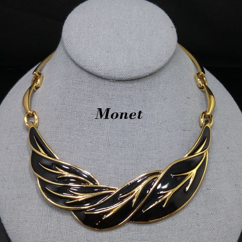 #etsy shop: Monet Black Enamel Leaves Choker Necklace, Gold Plated, 1980s Vintage Jewelry https://etsy.me/3e9uVa8 #black #floral #gold #yes #women #alligatorclip #monetnecklace #monetchoker #monetjewelry Cos Jewellery, Choker Necklace Gold, Monet Jewelry, Vintage Monet, Gold Choker Necklace, Choker Necklaces, 1980s Vintage, Vintage Pins, Vintage Costume Jewelry