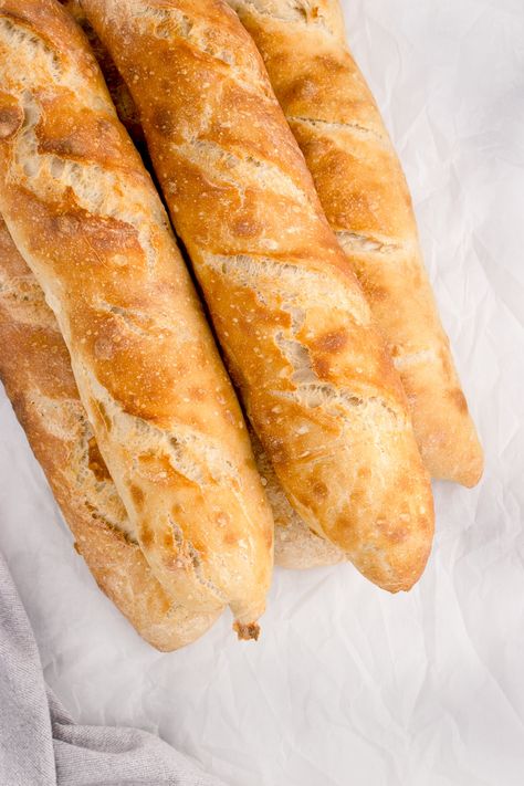 This easy sourdough baguette recipe is perfect for beginner sourdough bakers. Sourdough Baguette Recipes, Sourdough Bread Baguette, Basic Sourdough Recipe, Sourdough Bread Bruschetta, Sourdough Discard Baquette, Healthy Baguette Recipe, Same Day Sourdough Baguette, Easy Sourdough Baguette Recipe, Sourdough Bagette Recipes