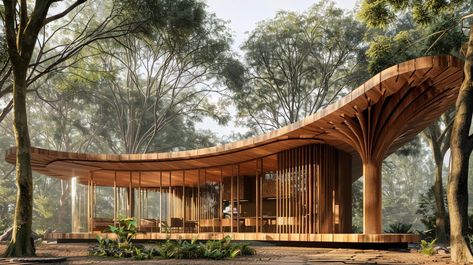 Roof Forms Architecture, Tree Pavilion, Forest Reception, Serpentine Pavillion, Architecture 101, Bamboo Roof, Form Architecture, Wooden Pavilion, Bali Style Home