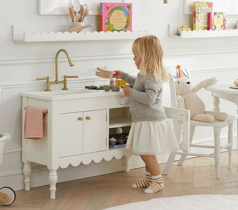 Penny Play Kitchen | Pottery Barn Kids Cute Play Kitchen, Neutral Play Kitchen, Play Kitchen Playroom, Play Kitchen For Older Kids, Pottery Barn Playroom, Farmhouse Play Kitchen, Pottery Barn Kids Kitchen, Kitchen Play Area, Pottery Barn Kids Play Kitchen