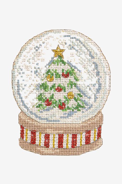 Snow Globe Easy Cross Stitch Pattern - DMC Christmas Counted Cross Stitch Patterns Snow Globes, Snow Globe Cross Stitch Pattern Free, Snow Globe Cross Stitch, Globe Design, Easy Cross Stitch Patterns, Machine Embroidery Thread, Tapestry Kits, Stitch Gift, Easy Cross