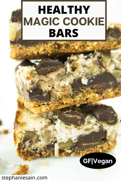 Cookie Bars Gluten Free, Magic Cookies, Magic Cookie Bar Recipe, Almond Flour Crust, Bars Gluten Free, Magic Cookie Bars, Homemade Snickers, Healthy Bars, Healthy Sweet Treats