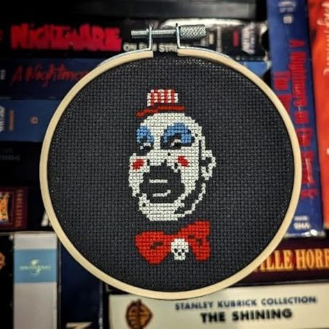 NightSkyStudioDee - Etsy Cross Stitch Horror, Simple Cross Stitch Patterns Free, Horror Perler, Horror Cross Stitch, Captain Spaulding, Mini Monster, Chart Pattern, Aida Cloth, Hoop Embroidery