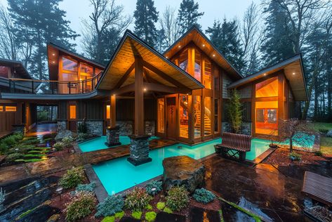 Luxury West Coast Contemporary Timber Frame Oceanfront Estate | iDesignArch | Interior Design, Architecture & Interior Decorating eMagazine Rustic Home Design, Timber Frame Homes, Cottage House Plans, Luxury Homes Dream Houses, Dream House Exterior, House Goals, Dream House Plans, Architect Design, Dream Home Design