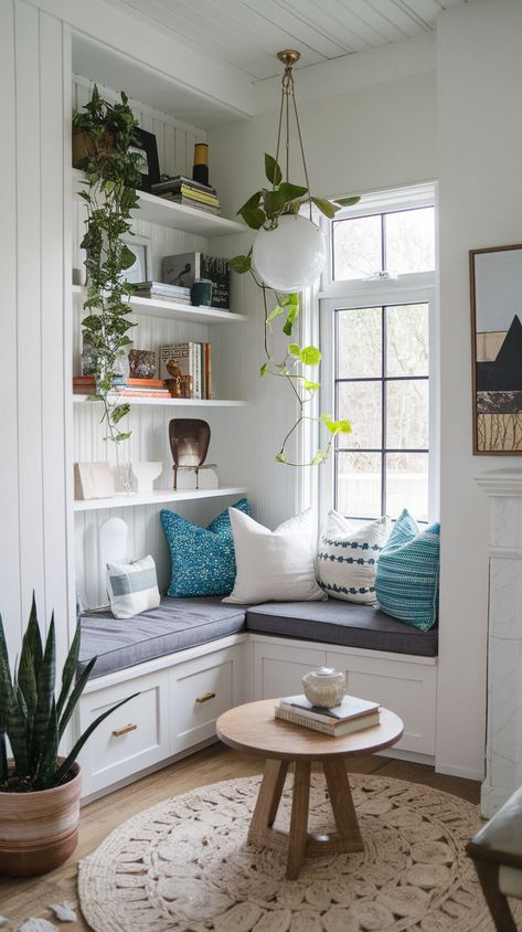 Make every corner of your home count with these 15 stylish small nook decor ideas. Perfect for cozy reading areas, mini home offices, or simple display spaces, these ideas include creative ways to use lighting, plants, and space-saving furniture. Small Office And Reading Room, Family Room Nook Ideas, Small Corner Space Ideas, Small Nook Ideas, Home Office Nook Ideas, Office Nook Ideas, Nook Decor Ideas, Corner Reading Nook, Home Office Nook