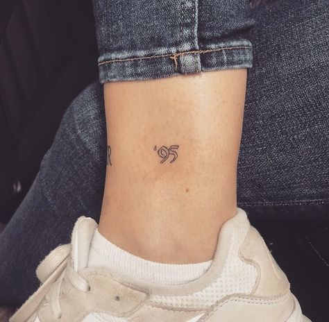 '95 #number #tattoo #ankletatto #smalltattoo #tattooideas #meaningfultattoo Dime Sized Tattoos, 95 Tattoo Number, 04 Tattoo Number, Ankle Number Tattoo, Number Tattoo Ankle, 99 Tattoo Number, Tiny Number Tattoo, 23 Tattoo Number, 23 Tattoo Number Ideas