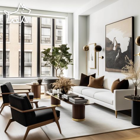 New York Apartment Modern, Condo Home Decor, High End Apartment Interior Design, Living Room Condo Ideas, Expensive Looking Living Room, Townhouse Designs Interior, Condo Living Room Ideas, Expensive Living Room, Dumbo Apartment