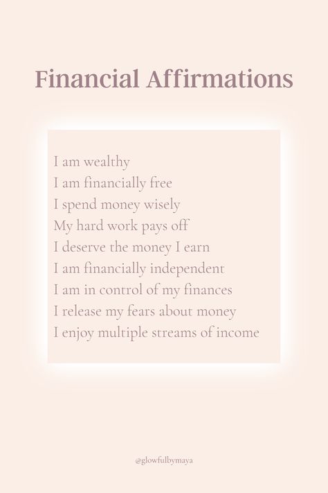 Financial Affirmations by glowfulbymaya How To Spend Money Wisely, Financially Free Vision Board, Multiple Income Streams Aesthetic, Salary Increase Affirmation, I Am Wealthy Affirmations, Financial Quotes Motivation Mindset, I Am Rich In All Areas Of My Life, Multiple Streams Of Income Quotes, Multiple Streams Of Income Aesthetic