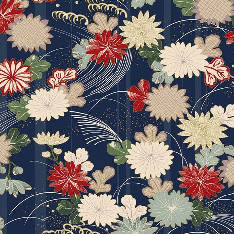 Japanese Textiles Patterns, Japanese Fabric Prints, Japanese Fabric Pattern, Japanese Kimono Pattern, Snow Rabbit, Kimono Patterns, Kimono Art, Japanese Chrysanthemum, Furisode Kimono