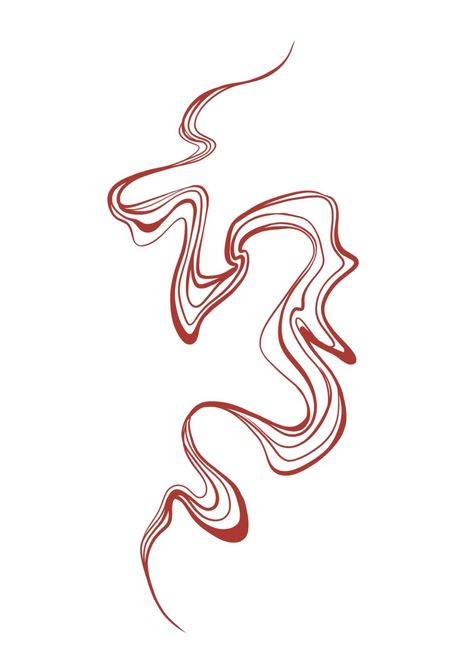 Red Ink Abstract Tattoo, Fluid Lines Tattoo, Swirl Line Tattoo, Free Line Tattoo, Fluid Art Tattoo, Long Line Tattoo, Flowing Tattoos, Red Abstract Tattoo, Squiggle Tattoo