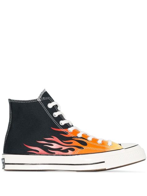 CONVERSE CONVERSE CHUCK 70 FLAME-PRINT SNEAKERS - BLACK. #converse #shoes Black Chucks, Vans Vault, Air Jordan 9, Balenciaga Track, Black Converse, Converse Chuck 70, Flat White, Print Sneakers, Chuck 70