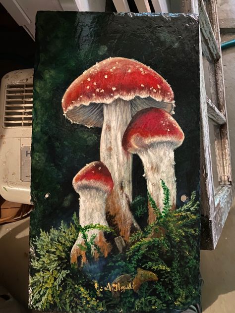 Fairy Core Painting Ideas, Abstract Mushroom Painting, Mushroom Painting Ideas On Canvas, Mushroom Acrylic Painting, Mushroom Paintings, Mushroom Painting, Oracle Art, Mushroom Paint, Mushroom Pictures