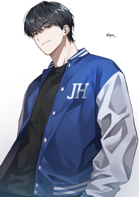 Anime Man Pose, Manhwa Outfits Male, Cool Male Outfit, Anime Guy Outfits, School Webtoon, Alex Aesthetic, Basketball Drawings, Modern Manhwa, Jacket Drawing