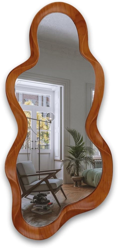 Wavy Wall Mirror, Mirror Design Wall Entryway, Asymmetrical Decor, Irregular Shaped Mirror, Mirror Asymmetrical, Funky Frames, Blob Mirrors, Wavy Wall, Funky Mirrors