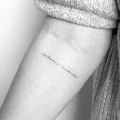 Inhale Exhale Tattoo, Back Of Arm Tattoo, Gemini Tattoo, Small Pretty Tattoos, Text Tattoo, Petite Tattoos, Leg Tattoos Women, B Tattoo, Discreet Tattoos