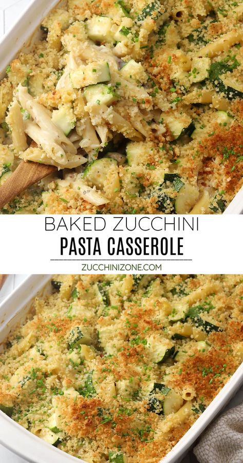 Baked zucchini pasta is a flavorful casserole recipe that's ready in under an hour and made with simple pantry ingredients. Penne pasta and cubed zucchini are coated in a creamy herb sauce that's topped with a crunchy panko crust and baked to perfection in the oven. Zucchini And Pasta Recipes Healthy, Healthy Pasta Bakes Recipes, Zucchini And Tortellini, Zucchini Pasta Casserole, Zucchini And Yellow Squash Recipes Pasta, Mashed Zucchini Recipes, Cubed Zucchini Recipe, Chicken Zucchini Pasta Bake, Zucchini Spaghetti Bake