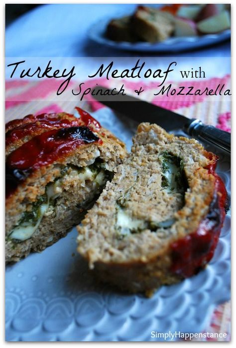 Turkey Meatloaf with Spinach  Mozzarella - Simply Happenstance #turkeymeatloaf #spinach . I found website with best way to #easy #cooking here: http://etasty-recipes.ninja . Turkey Meatloaf With Spinach, Meatloaf With Spinach, Spinach Mozzarella, Turkey Meatloaf Recipes, Turkey Meatloaf, Turkey Dishes, Ground Turkey Recipes, Meatloaf Recipes, Turkey Recipes