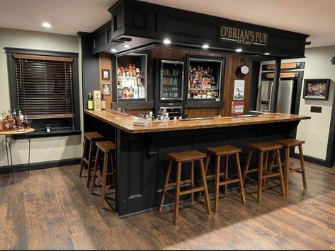 Man Cave Whiskey Bar, Bars For Home Man Caves, Pub Inspired Basement, Basement Sports Bar Ideas Man Cave, Basement Pub, Home Sports Bar, Home Sports Bar Ideas, Basement Ideas Man Cave, Basement Sports Bar Ideas