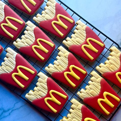 🍔 Who’s ready for the new McDonald's on Spring Ave?! 🍟 To celebrate the grand opening, I created these fun Big Mac and fries cookies—perfect for all the McDonald’s lovers out there! They were so much fun to make and almost too cute to eat! Thanks, Kylie, for letting us be part of this celebration! #BigMacCookies #FriesCookies #McDonaldsSpringAve #AllGoodThingsCookies #hartsellealabama #cookiedecorating #cookiedecoratingclass #customsugarcookies #decaturalabama Mcdonald’s Cookies Decorated, Inauguration Party, Hartselle Alabama, Decatur Alabama, Gs Cookies, S Cookies, Mc Donald, Cookies Decorated, Big Mac