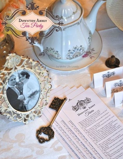 Downton Abbey Bridal Shower Ideas, Downton Abbey Party Ideas, High Tea Party Ideas, Bridal Shower Tea Party Theme, Downton Abbey Tea Party, Downton Abbey Party, High Tea Food, Mystery Parties, English Tea Party