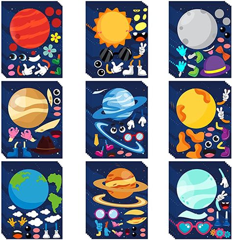 Diy Outer, Planet Stickers, Planets Solar System, 9 Planets, Space Party, Kids Party Supplies, Make Your Own Stickers, Face Stickers, Beautiful Handmade Cards