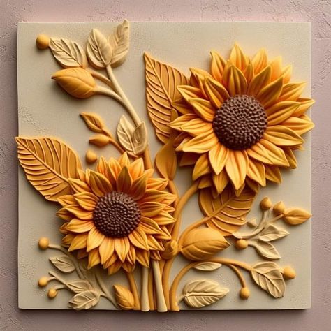 Relief Sculpture Ideas Art Projects, Sunflower Clay Art, Clay Wall Art Diy Ideas, Sunflower Ceramics, Sunflower Sculpture, Clay Sunflower, Ceramic Sunflower, Sunflower Ceramic, Sunflower Mosaic