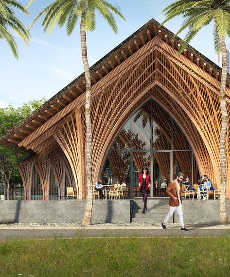 VTN architects' intricately arched restaurant in xiamen uses locally-sourced bamboo Vtn Architects, Bamboo Restaurant, Homemade Modern, Bamboo Building, Bamboo House Design, Resort Architecture, Bamboo Structure, Bamboo Architecture, Bamboo Construction