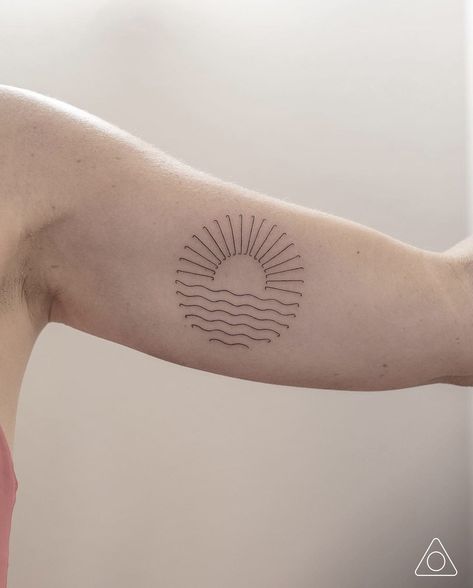 Abstract Sea Tattoo, Line Geometric Tattoo, Fine Line Geometric Tattoo, Literary Tattoo, Sea Tattoo, Sun Setting, Contents Design, Fine Line, Tattoo Studio