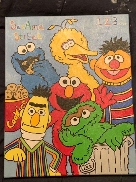 Canvas Art Design Sesame Street Painting Canvas, Sesame Street Painting, Hypebeast Painting Canvas, Canvas Inspiration, Art Eras, Pop Art Drawing, Easy Love Drawings, Street Painting, Canvas Drawing