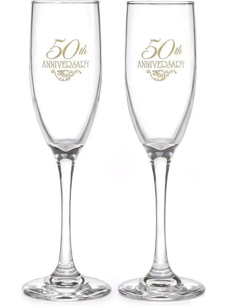 Set of two 50th anniversary champagne glasses Anniversary Wine Glasses, 50 Years Anniversary Gift, Champagne Toasting Flutes, Waterford Crystal Lismore, Flute Glasses, 50 Years Anniversary, Great Anniversary Gifts, Personalized Wine Glasses, Forever Gifts