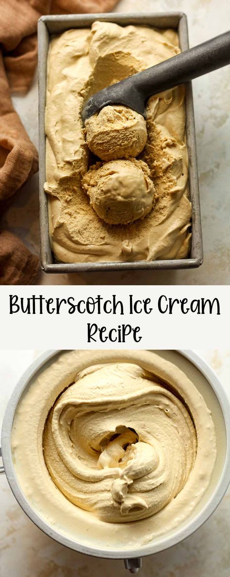 This Butterscotch Ice Cream Recipe is quick and easy to make in any two-quart ice cream machine. It combines the rich, buttery taste of butterscotch with a smooth, creamy texture that the whole family will love! Jenis Ice Cream Recipes, Old Fashion Ice Cream Recipes, Ice Cream Sauces Recipes, Old Fashion Ice Cream Maker Recipes, Home Made Ice Cream Recipes Kitchenaid, Sweet Cream Ice Cream Recipe, Cuisant Ice Cream Maker Recipes, Butterscotch Ice Cream Recipe, Small Batch Ice Cream Recipes