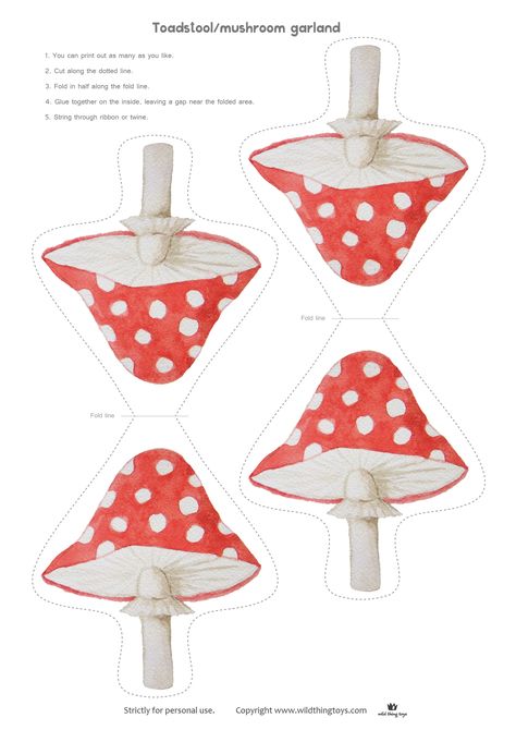 free toadstool mushroom garland to download | ideal for nature table or woodland themes Forest Animals Craft, Party Animals Costume, Woodland Themed Bedroom, Animals Costume, Mushroom Garland, Party Animal Costume, Woodland Party Decorations, Toadstool Mushroom, Forest Birthday