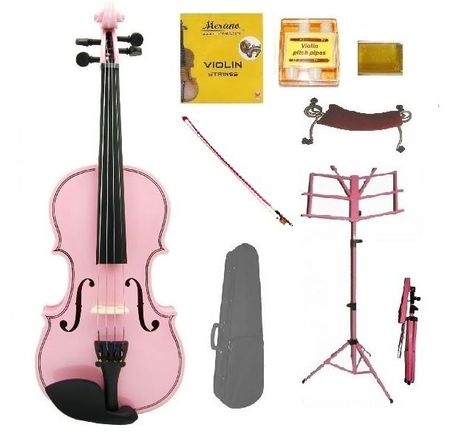 Merano+1/2+Size+Pink+Violin+with+Matching+Color+Bow,+Music+Stand Pink Violin, Violin Stand, Bow Rosin, Pink Music, Violin Strings, Studio Build, Learn Violin, Violin Lessons, Music Stand