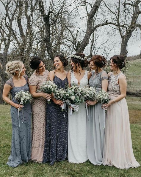 Mismatched neutral bridesmaid dresses for our Scottish Wedding at Aswanley in Scotland Neutral Bridesmaid Dresses Mismatched, Mismatched Bridesmaid Dresses Blue, Neutral Bridesmaid Dresses, Bridesmaids Dress Inspiration, Blush Bridesmaids, Bridesmaid Inspiration, Mismatched Bridesmaids, Blush Bridesmaid Dresses, Mismatched Bridesmaid Dresses