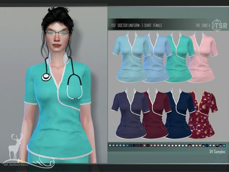 The Sims Resource - DOCTOR UNIFORM: T-SHIRT/ FEMALE Nurse Sims 4 Cc, Sims 4 Cc Nurse Outfit, Stylish Doctor Outfits, Sims 4 Cc Doctor Outfit, Sims 4 Scrubs Cc, Sims 4 Doctor Cc, Tucked In Shirt Outfit, Paris Spring Outfit, Doctor Uniform