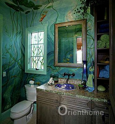 Sea Bathroom, Small Bathroom Paint, Ocean Bathroom, Mermaid Tales, Bathroom Mural, Diy Home Decor For Apartments, Boat Interiors, Mermaid Bathroom, Bathroom Themes