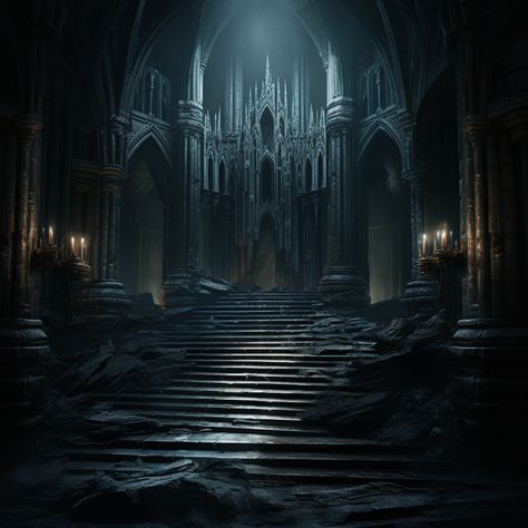 Gothic Castle Interior Medieval, Dark Abyss Aesthetic, Dark Fantasy Castle Interior, Scary Dungeon, Dark Castle Interior, Castle Interior Medieval, Gothic Castle Interior, Vampire Lair, Midevil Castle