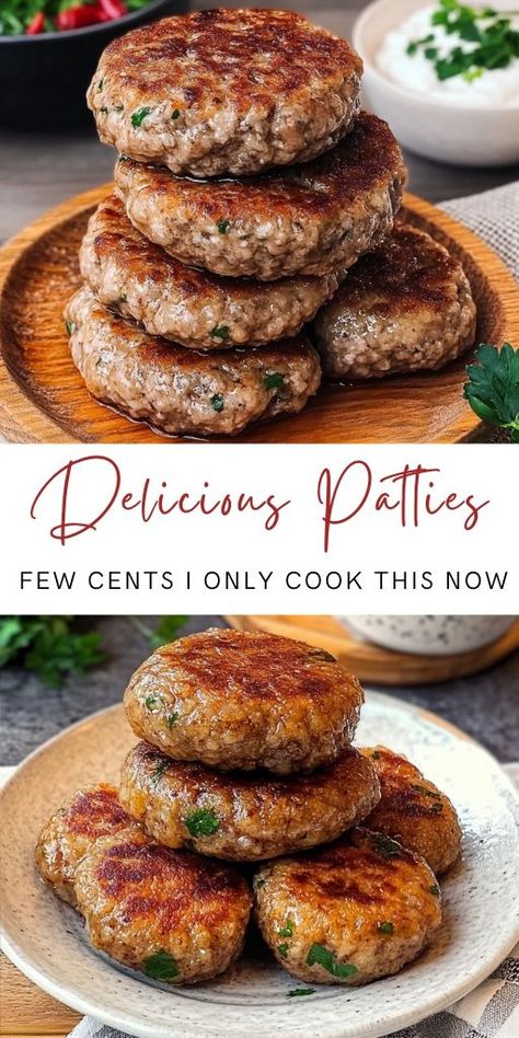 The Most Delicious Patties for a Few Cents! I Only Cook This Now! Ingredients: For the Patties: 500 g (1 lb 2 oz) ground beef 3 medium potatoes, grated 1 tablespoon mayonnaise 1 onion, finely chopped 2 garlic cloves, finely chopped 30 g (1 oz) butter 1 teaspoon salt 1 teaspoon paprika Black pepper to taste Chopped parsley for garnish Olive oil for frying #Delicious #Patties Meat Patty Recipe, Ground Beef Patties, Beef Patties Recipes, Beef Patties, Patties Recipe, 15 Minute Meals, Beef Patty, Yummy Sides, Ground Beef Recipes