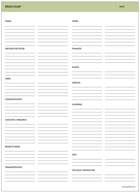 BRAIN DUMP (Via JacinthaPayne.com) Brain Dump To Do List, Weekly Brain Dump, Brain Dump Planner, Brain Dump Worksheet, Brain Dump Categories, Brain Dump Template Free Printables, Brain Dump Trigger List, Brain Dump Ideas, Brain Dump Bullet Journal