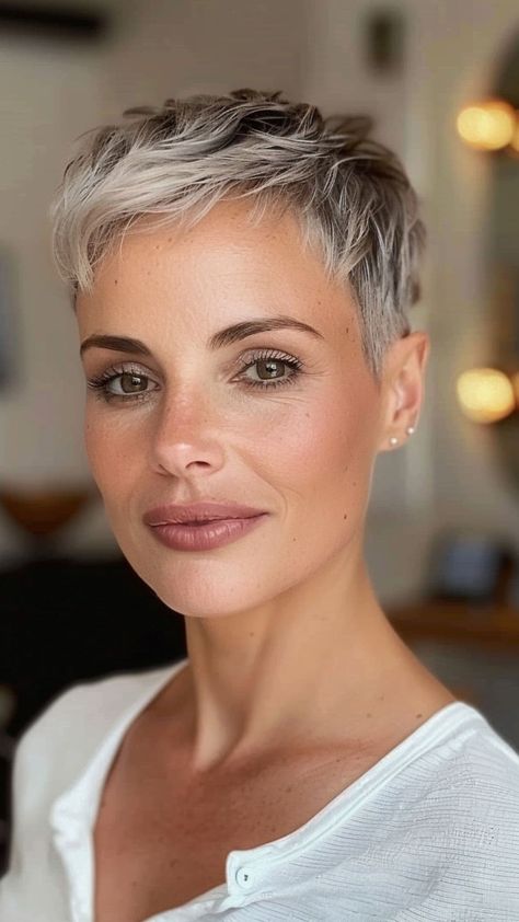 Short White Hair, Curly Pixie Haircuts, Longer Pixie Haircut, Hairstyles And Haircuts, Short Grey Hair, Super Short Hair, Very Short Hair, Haircut For Older Women, Boost Your Confidence