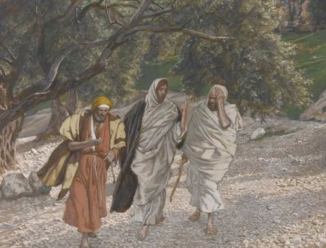 James Tissot, “The Pilgrims on the Road to Emmaus” (c. 1890) The Road To Emmaus, Road To Emmaus, James Tissot, Brooklyn Museum Of Art, Prophet Isaiah, Plan Of Salvation, Strange Tales, Life Of Christ, Biblical Art